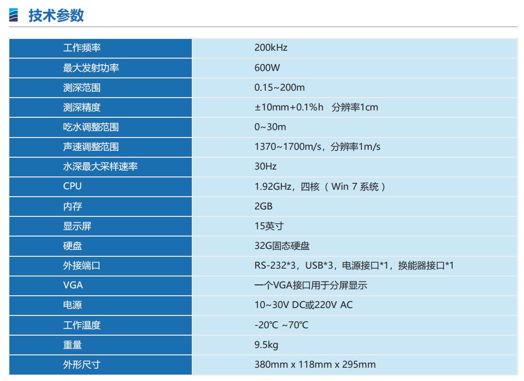 中海達(dá)HD-550全數(shù)字測(cè)深儀技術(shù)參數(shù)